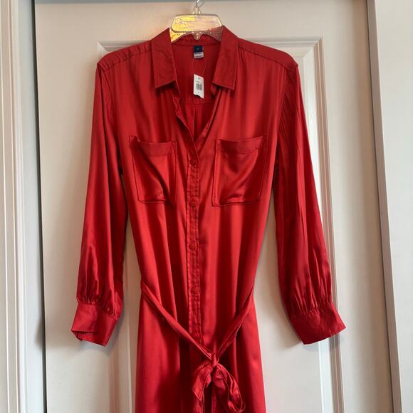 NWT Women’s Old Navy Tie Waist Button Up Shirt Dress Sz M Lava - Picture 16 of 16